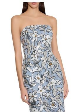 Milly Magnolia Strapless Blue Floral Sequin Sheath Dress 4